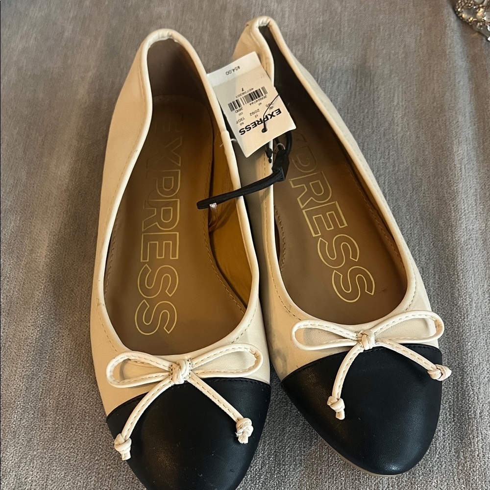 Express Women's Two-Tone Flats with Bow Accent